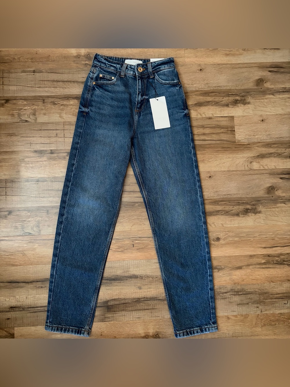 Zara Women's High-Rise Straight Jeans in Dark Indigo